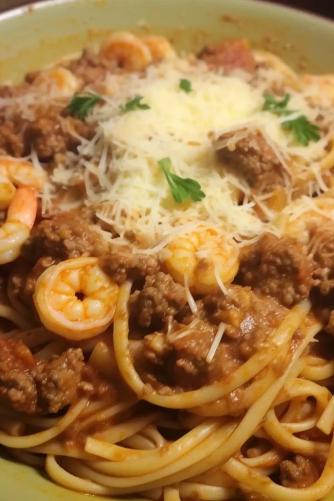 ground beef and shrimp pasta recipe