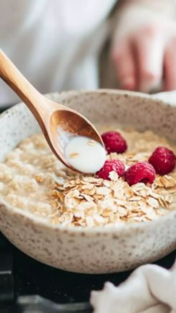 Easy oatmeal with milk on stove
