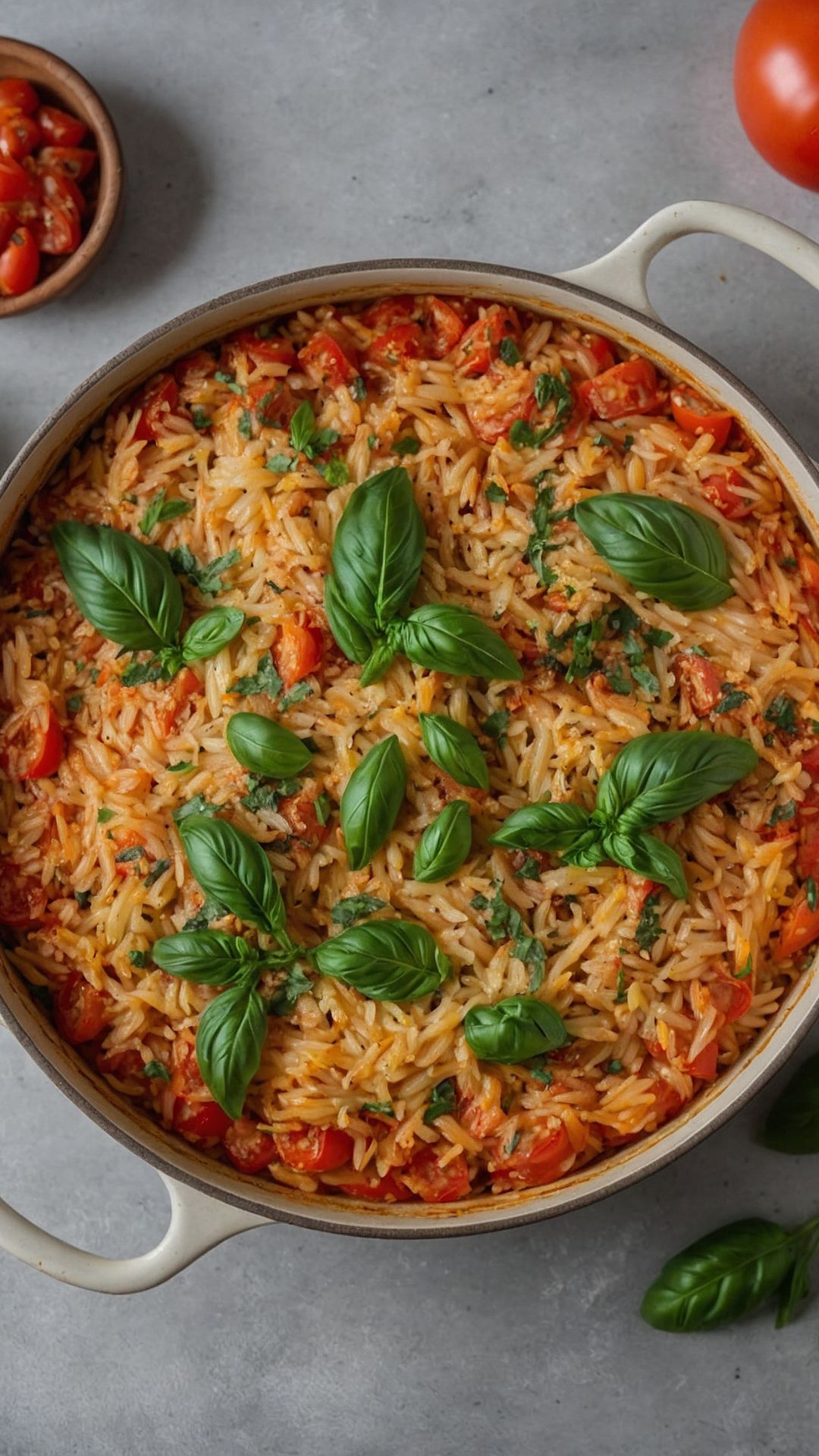 how to make one pan tomato basil baked orzo