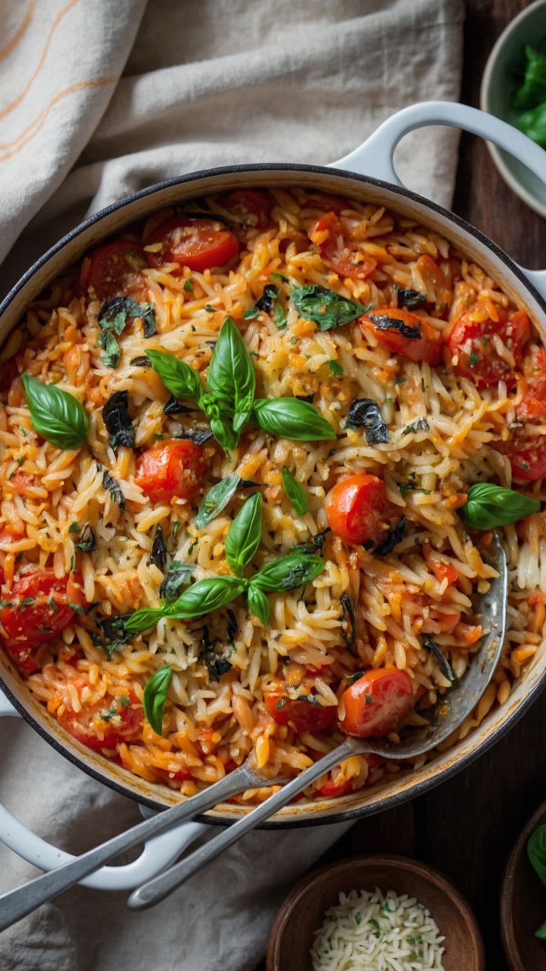 one pan tomato basil baked orzo copycat recipe