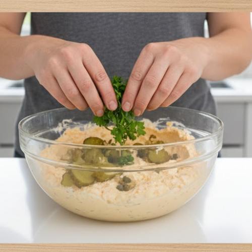 Step 3: Fold in the Pickles and Parsley Step 3: Fold in the Pickles and Parsley