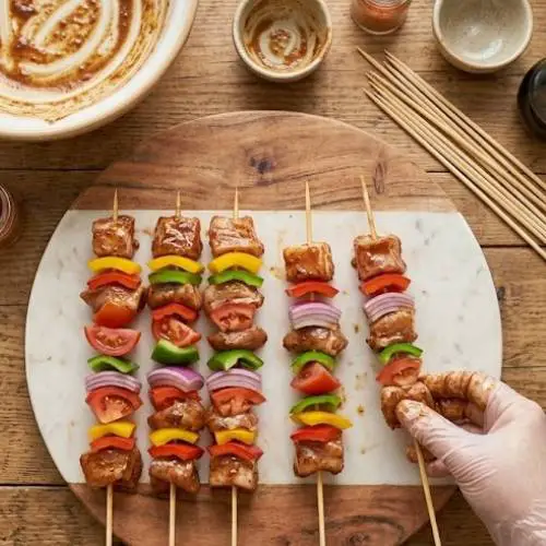 Step 4: Skewer the Chicken and Veggies Step 4: Skewer the Chicken and Veggies